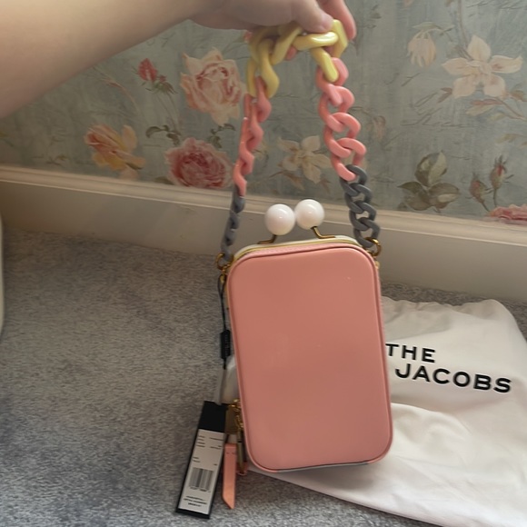 Marc Jacobs The Vanity Peach & Gray Crossbody Bag with Crossbody + Wrist Strap - Picture 4 of 14